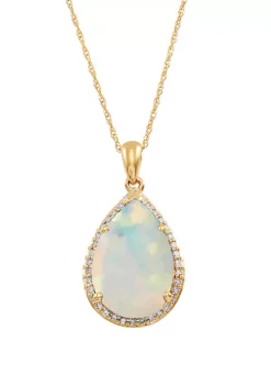 Cheap 🎁 1 ct. t.w. Created Opal Pendant Necklace with 1/8 ct. t.w. Diamond in 10K Yellow Gold by Belk & Co. 🛒 -DealsBelk & Co. Store Belk 6607