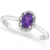 New 🎉 Sterling Silver 6x4mm Oval Amethyst Diamond Accent Halo Ring by Belk & Co. 🔥