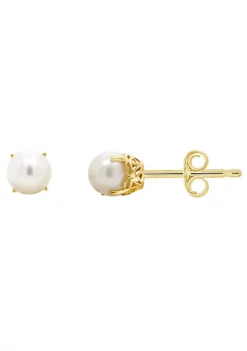 Best reviews of 👍 14K Yellow Gold 5mm Round Pearl Stud Earrings by Belk & Co. 🔥