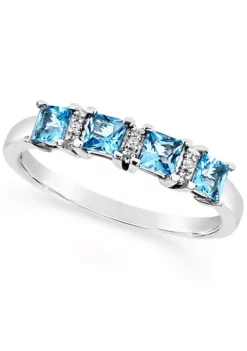 Best Pirce 😍 Sterling Silver 3mm Princess Cut Blue Topaz Diamond Accent Ring by Belk & Co. 🌟 -DealsBelk & Co. Store Belk 6656
