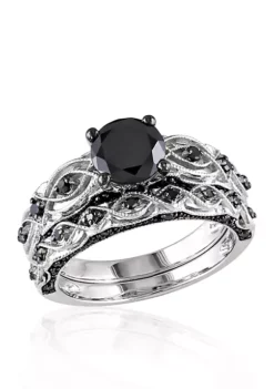 Best Pirce 🔥 1.38 ct. t.w. Black Diamond Bridal Ring Set in 10k White Gold by Belk & Co. 🤩 -DealsBelk & Co. Store Belk 6677