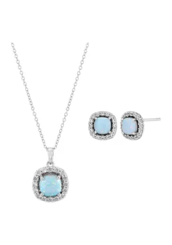 Best Sale ⭐ Lab Created Opal and Lab Created White Sapphire Pendant and Earrings Set in Sterling Silver by Belk & Co. 😀