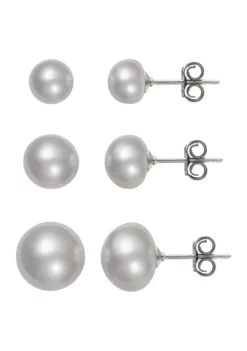Top 10 🤩 White Cultured Freshwater Pearl 3-Pair Stud Earring Set in Sterling Silver by Belk & Co. 🧨