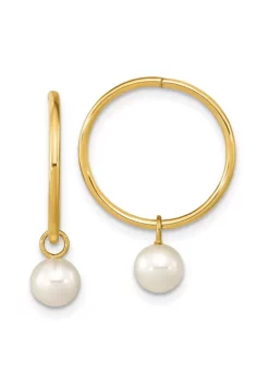 Flash Sale 😍 14K Yellow Gold 5-6mm Round White Freshwater Cultured Pearl Hoop Earrings by Belk & Co. 💯