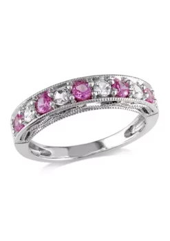 Outlet 😀 4/5 ct. t.w. Lab Created Pink and White Sapphire Anniversary Band in Sterling Silver by Belk & Co. 🎁