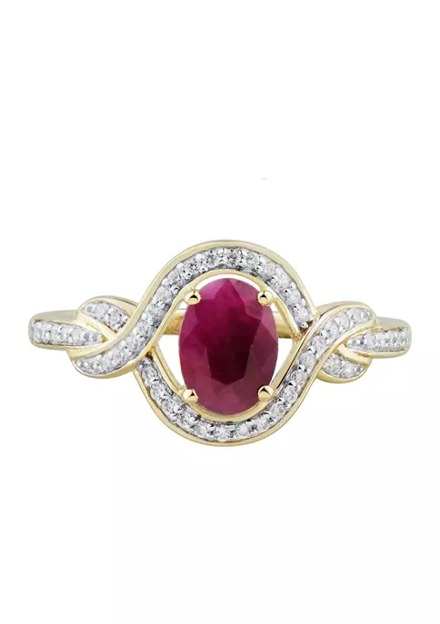 Best Pirce ✔️ 1/6 ct. t.w. Diamond and Ruby Ring in 14K Yellow Gold by Belk & Co. ⭐ 2 Best Pirce ✔️ 1/6 ct. t.w. Diamond and Ruby Ring in 14K Yellow Gold by Belk & Co. ⭐ - Image 2