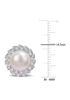 Hot Sale 🧨 Lab Created 9.5-10mm Freshwater Cultured Pearl and 1/3 CT TGW Created White Sapphire Halo Pearl Stud Earrings in Sterling Silver by Belk & Co. 🛒 -DealsBelk & Co. Store Belk 6789