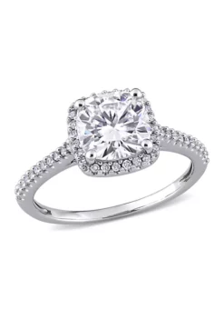 Flash Sale 🎁 Lab Created 2 ct. t.w. Cushion-Cut Moissanite and 1/4 ct. t.w. Diamond Halo Engagement Ring in 14k White Gold by Belk & Co. 🛒 -DealsBelk & Co. Store Belk 6797