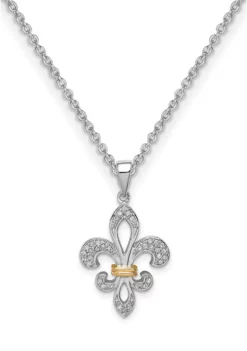 Top 10 💯 1/10 ct. t.w. Fleur de Lis Diamond Pendant with 18 Inch Chain in Rhodium Plated Sterling Silver and 14K Gold Two Tone by Belk & Co. 😀 -DealsBelk & Co. Store Belk 6810
