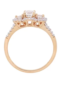 Coupon 🎁 1.2 ct. t.w. Lab Created White Sapphire and 1/10 ct. t.w. Diamond 3 Stone Halo Engagement Ring in 10K Rose Gold by Belk & Co. 🎁 -DealsBelk & Co. Store Belk 6837