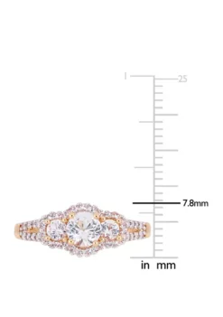 Coupon 🎁 1.2 ct. t.w. Lab Created White Sapphire and 1/10 ct. t.w. Diamond 3 Stone Halo Engagement Ring in 10K Rose Gold by Belk & Co. 🎁 -DealsBelk & Co. Store Belk 6838