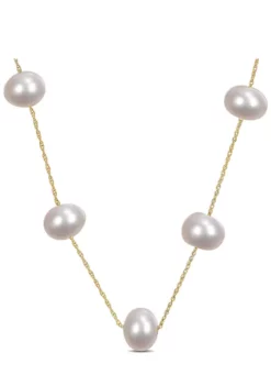 Brand new 🔥 7-8 Millimeter Cultured Freshwater Pearl Tin Cup Necklace in 10k Yellow Gold by Belk & Co. 👏