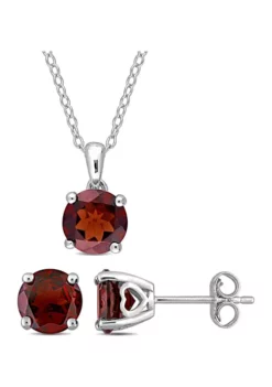 Flash Sale 🎁 4 4/5 CT TGW Garnet Solitaire Stud Earring and Pendant with chain Set in Sterling Silver by Belk & Co. ⌛