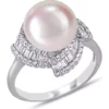 Discount 🛒 10.5-11 Millimeter Cultured Freshwater Pearl and 1.1 ct. t.w. Cubic Zirconia Geometric Ring in Sterling Silver by Belk & Co. 👍