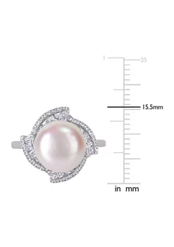 Discount 🛒 10.5-11 Millimeter Cultured Freshwater Pearl and 1.1 ct. t.w. Cubic Zirconia Geometric Ring in Sterling Silver by Belk & Co. 👍 -DealsBelk & Co. Store Belk 6963