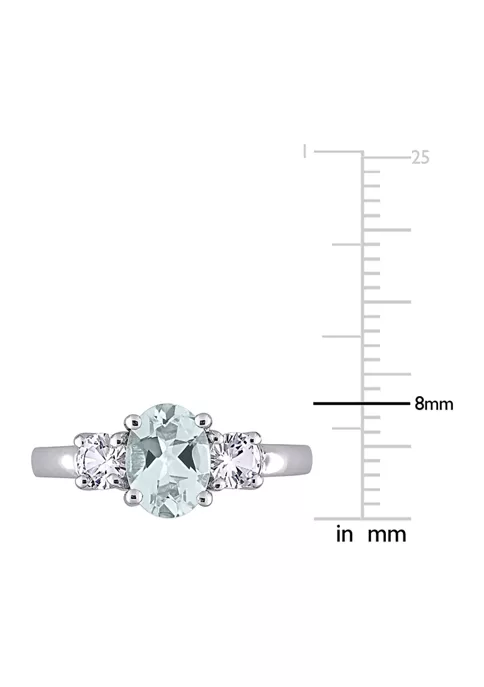 Hot Sale 🎁 Lab Created Oval Cut Aquamarine and Created White Sapphire 3-Stone Ring in Sterling Silver by Belk & Co. 🎉 2 Hot Sale 🎁 Lab Created Oval Cut Aquamarine and Created White Sapphire 3-Stone Ring in Sterling Silver by Belk & Co. 🎉 - Image 2
