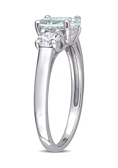 Hot Sale 🎁 Lab Created Oval Cut Aquamarine and Created White Sapphire 3-Stone Ring in Sterling Silver by Belk & Co. 🎉 3 Hot Sale 🎁 Lab Created Oval Cut Aquamarine and Created White Sapphire 3-Stone Ring in Sterling Silver by Belk & Co. 🎉 - Image 3