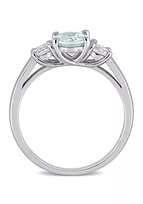 Hot Sale 🎁 Lab Created Oval Cut Aquamarine and Created White Sapphire 3-Stone Ring in Sterling Silver by Belk & Co. 🎉 5 Hot Sale 🎁 Lab Created Oval Cut Aquamarine and Created White Sapphire 3-Stone Ring in Sterling Silver by Belk & Co. 🎉 - Image 5