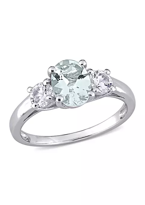 Hot Sale 🎁 Lab Created Oval Cut Aquamarine and Created White Sapphire 3-Stone Ring in Sterling Silver by Belk & Co. 🎉 6 Hot Sale 🎁 Lab Created Oval Cut Aquamarine and Created White Sapphire 3-Stone Ring in Sterling Silver by Belk & Co. 🎉 - Image 6