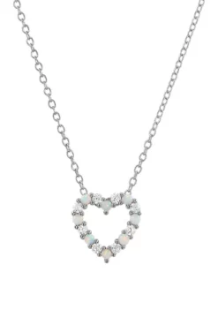 New ⭐ 8 Lab Created Opal and 8 Lab Created White Sapphire Pendant Necklace in Sterling Silver by Belk & Co. ✨ -DealsBelk & Co. Store Belk 7037