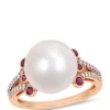 Cheap 🤩 Cultured Freshwater Pearl, Ruby and 1/7 ct. t.w. Diamond Split Shank Ring in 10k Rose Gold by Belk & Co. 😉
