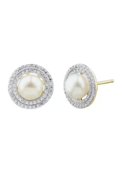 Best deal ✨ 1/4 ct. t.w. Diamond and Pearl Stud Earring in 10K Yellow Gold by Belk & Co. ⌛ -DealsBelk & Co. Store Belk 7057