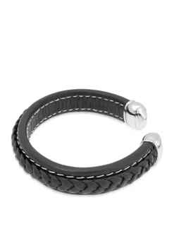 Outlet 🧨 Men's Stainless Steel and Leather Bracelet by Belk & Co. ⭐ -DealsBelk & Co. Store Belk 7089