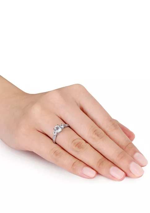 Brand new โญ 1.33 ct. t.w. Created White Sapphire and Diamond Accent 3 Stone Ring in 10k White Gold by Belk & Co. ๐ 3 Brand new โญ 1.33 ct. t.w. Created White Sapphire and Diamond Accent 3 Stone Ring in 10k White Gold by Belk & Co. ๐ - Image 3