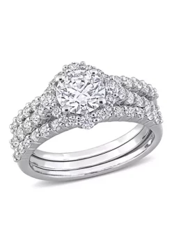 Promo ๐ Lab Created 2 CT DEW Created Moissanite Halo Bridal Ring Set in Sterling Silver by Belk & Co. ๐