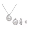 Flash Sale 💯 8-8.5mm Freshwater Cultured Pearl and Diamond Accent Halo Stud Earrings and Pendant with Chain in Sterling Silver by Belk & Co. 🥰