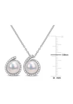 Flash Sale 💯 8-8.5mm Freshwater Cultured Pearl and Diamond Accent Halo Stud Earrings and Pendant with Chain in Sterling Silver by Belk & Co. 🥰 -DealsBelk & Co. Store Belk 7176