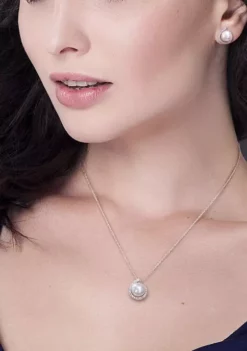Flash Sale 💯 8-8.5mm Freshwater Cultured Pearl and Diamond Accent Halo Stud Earrings and Pendant with Chain in Sterling Silver by Belk & Co. 🥰 -DealsBelk & Co. Store Belk 7177