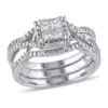 Best deal 🛒 1/2 ct. t.w. Diamond Princess Cut Halo 3-Piece Bridal Set in Sterling Silver by Belk & Co. 🎉