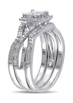 Best deal 🛒 1/2 ct. t.w. Diamond Princess Cut Halo 3-Piece Bridal Set in Sterling Silver by Belk & Co. 🎉 -DealsBelk & Co. Store Belk 7238
