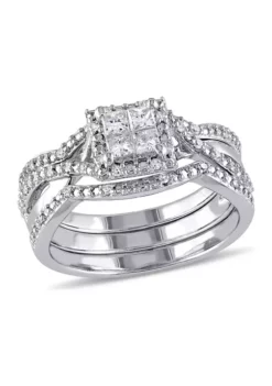Best deal 🛒 1/2 ct. t.w. Diamond Princess Cut Halo 3-Piece Bridal Set in Sterling Silver by Belk & Co. 🎉 -DealsBelk & Co. Store Belk 7242