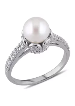 Best reviews of 💯 8-8.5 mm Cultured Freshwater Pearl Ring with Diamonds in Sterling Silver by Belk & Co. ⌛