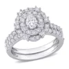 Deals 😀 1 1/2 CT TW Oval & Round Diamond Double Halo Cluster Bridal Set in 14k White Gold by Belk & Co. ✔️
