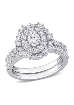 Deals 😀 1 1/2 CT TW Oval & Round Diamond Double Halo Cluster Bridal Set in 14k White Gold by Belk & Co. ✔️