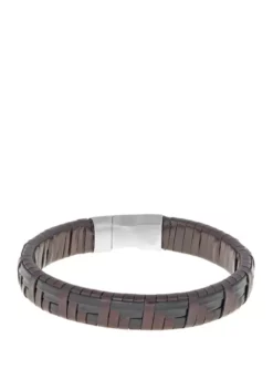 Hot Sale ๐ Stainless Steel Bracelet with Black and Brown Leather by Belk & Co. ๐