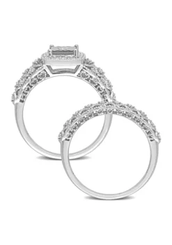 Cheapest 🤩 1/3 CT TW Diamond Square Halo Bridal Ring Set in Sterling Silver by Belk & Co. 🔥 -DealsBelk & Co. Store Belk 7330