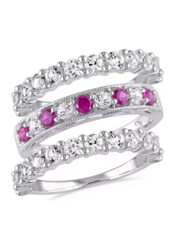 Hot Sale ✨ Lab Created 3-Piece Set Created Ruby and Created White Sapphire Semi-Eternity Stackable Ring Set in Sterling Silver by Belk & Co. ❤️