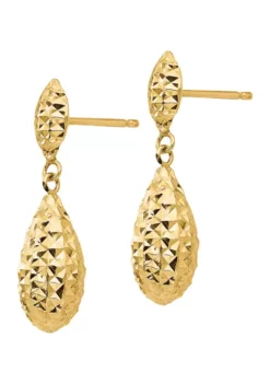 Best Pirce ✨ 14K Yellow Gold Diamond-cut Puff Teardrop Dangle Earrings by Belk & Co. ⭐ -DealsBelk & Co. Store Belk 7412