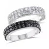 Best Sale 🔥 Black Spinel and Created White Sapphire Anniversary Band Set of Stacking Rings in Sterling Silver by Belk & Co. 🎉