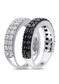Best Sale 🔥 Black Spinel and Created White Sapphire Anniversary Band Set of Stacking Rings in Sterling Silver by Belk & Co. 🎉 -DealsBelk & Co. Store Belk 7476