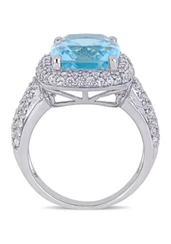 New ✨ Lab Created Blue Topaz and Created White Sapphire Halo Ring in Sterling Silver by Belk & Co. 🌟 -DealsBelk & Co. Store Belk 7481