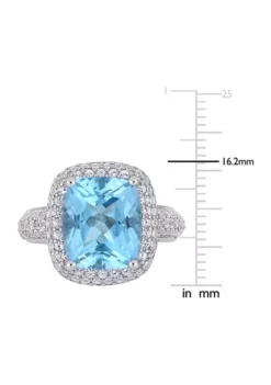 New ✨ Lab Created Blue Topaz and Created White Sapphire Halo Ring in Sterling Silver by Belk & Co. 🌟 -DealsBelk & Co. Store Belk 7482