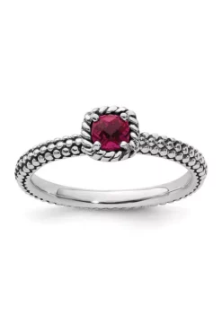 Best Sale 😀 Lab Created 1/3 ct. t.w. Checker-cut Created Ruby Antiqued Stackable Expressions Ring in Sterling Silver by Belk & Co. 👏