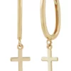 Brand new 🤩 Huggie Earrings with Dangle Cross in 10K Yellow Gold by Belk & Co. 😍