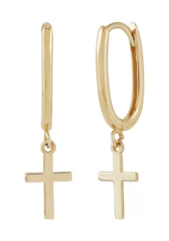 Brand new 🤩 Huggie Earrings with Dangle Cross in 10K Yellow Gold by Belk & Co. 😍 -DealsBelk & Co. Store Belk 7530