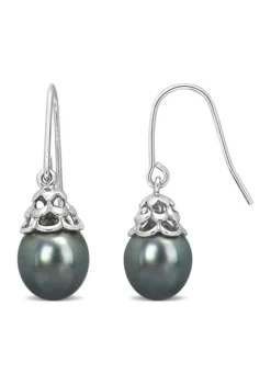 Cheapest ⌛ 8-8.5mm Black Tahitian Cultured Pearl Shepherd Hook Earrings in Sterling Silver by Belk & Co. ⭐ -DealsBelk & Co. Store Belk 7556